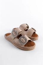 Capone Britney Crystal Embellished Women Sued Mink Espadrille Slippers