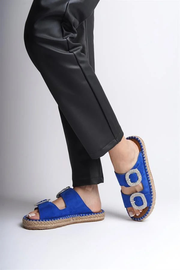 Capone Britney Crystal Embellished Women Sued Mink Espadrille Slippers