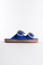 Capone Britney Crystal Embellished Women Sued Mink Espadrille Slippers