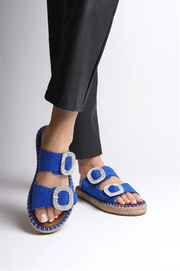 Capone Britney Crystal Embellished Women Sued Mink Espadrille Slippers