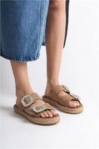 Capone Britney Crystal Embellished Women Sued Mink Espadrille Slippers
