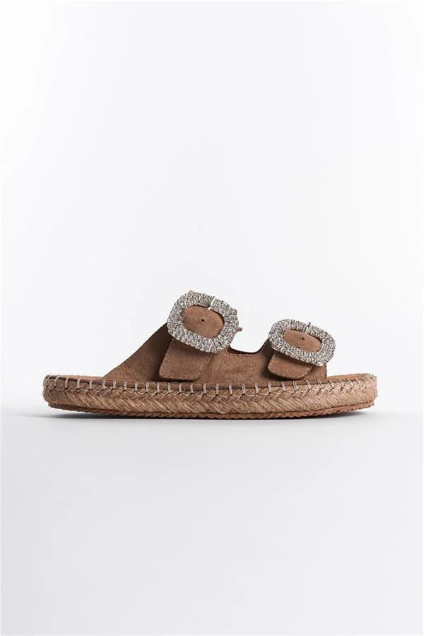 Capone Britney Crystal Embellished Women Sued Mink Espadrille Slippers