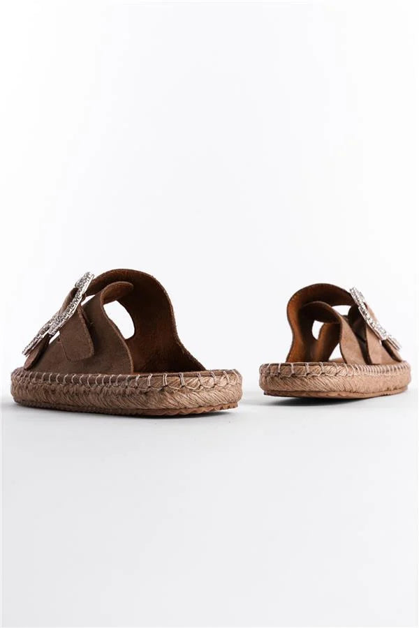 Capone Britney Crystal Embellished Women Sued Mink Espadrille Slippers