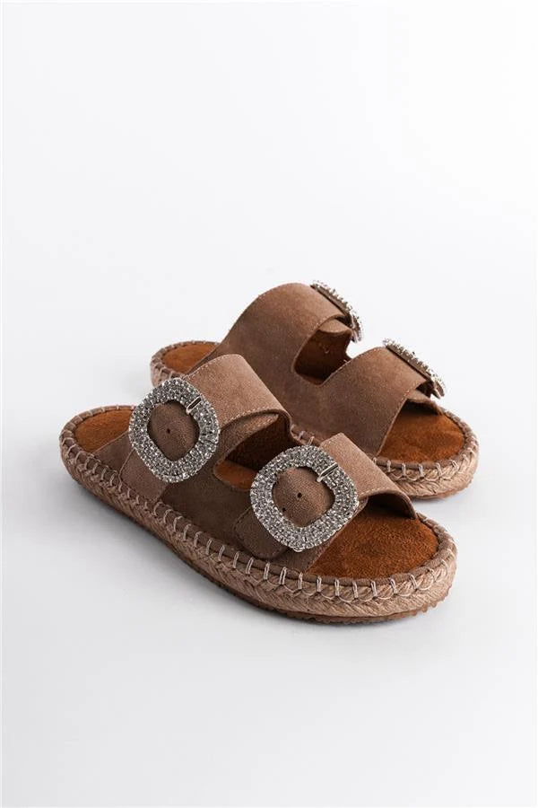 Capone Britney Crystal Embellished Women Sued Mink Espadrille Slippers