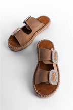 Capone Britney Crystal Embellished Women Sued Mink Espadrille Slippers