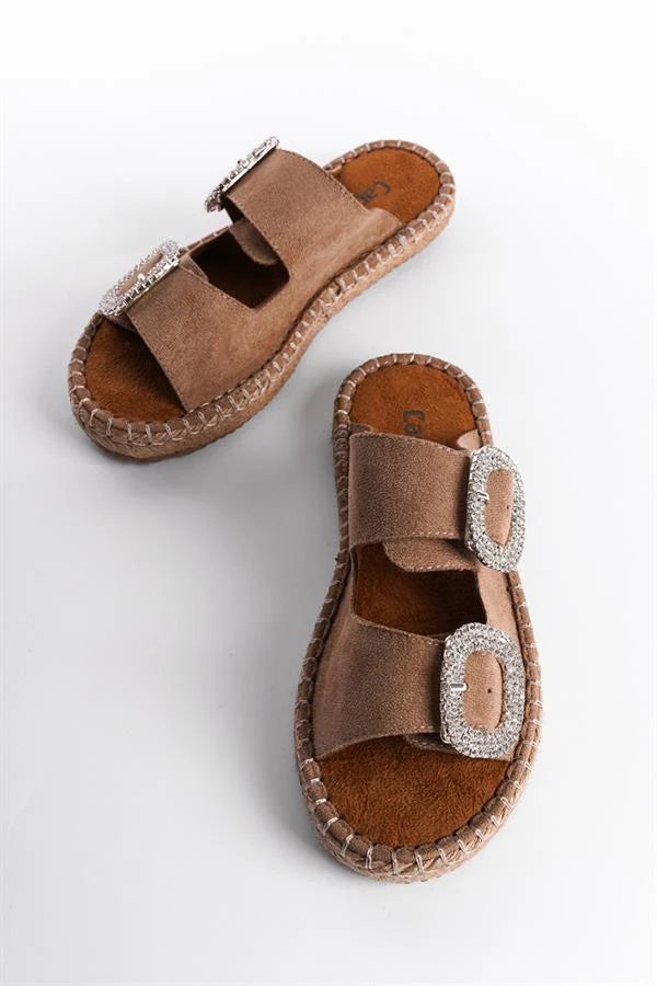 Capone Britney Crystal Embellished Women Sued Mink Espadrille Slippers