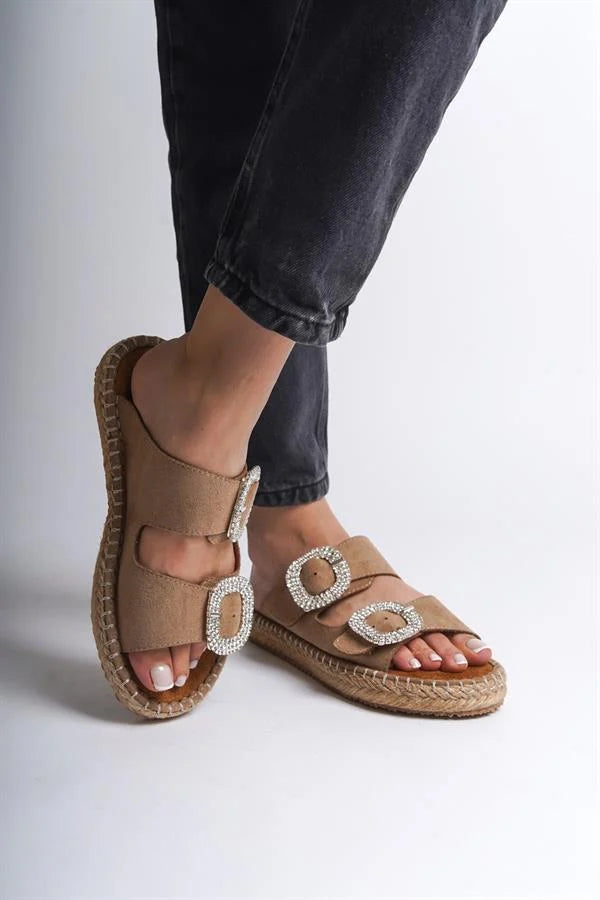 Capone Britney Crystal Embellished Women Sued Mink Espadrille Slippers