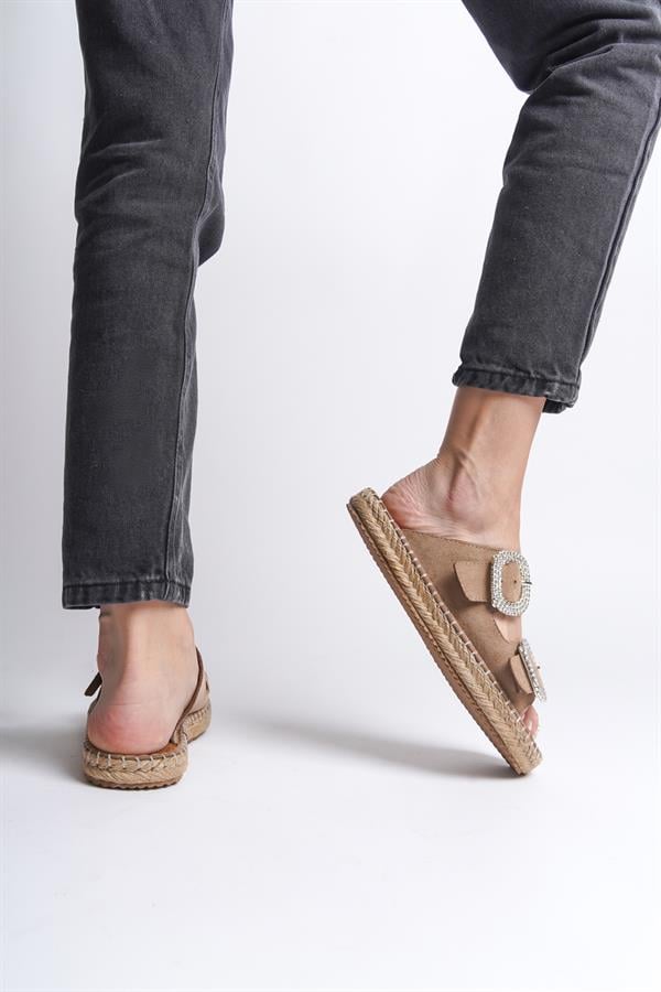 Capone Britney Crystal Embellished Women Sued Mink Espadrille Slippers