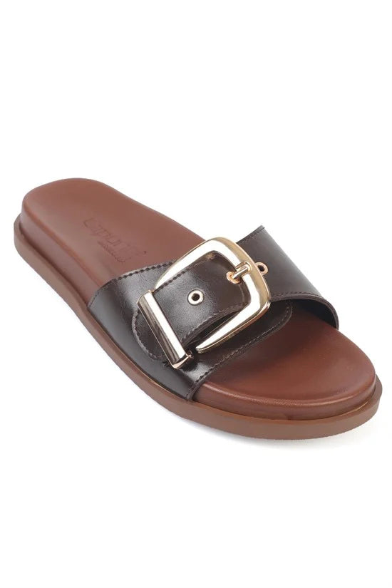 Capone Cybelle Flat Heel Single Band Metal Buckle Women Black Sandal
