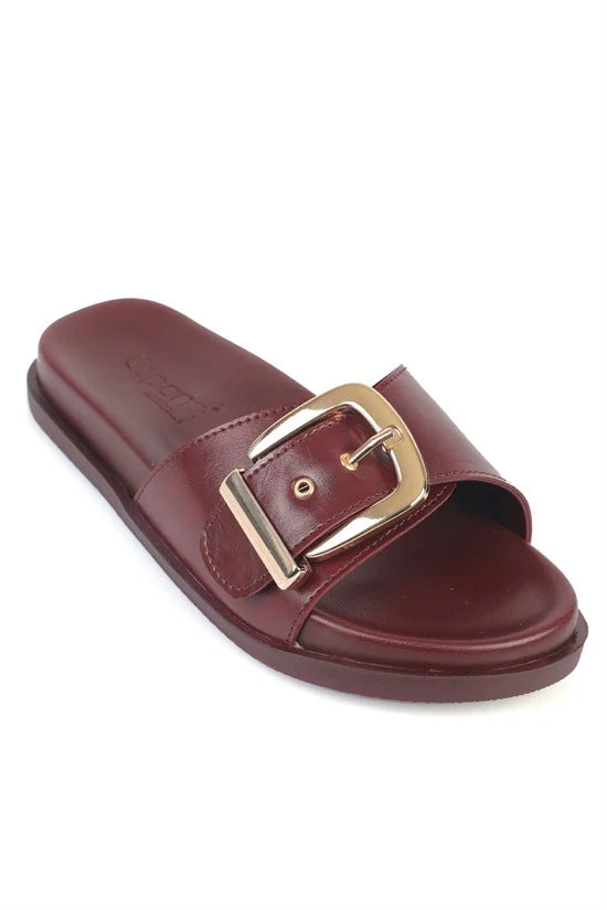 Capone Cybelle Flat Heel Single Band Metal Buckle Women Black Sandal