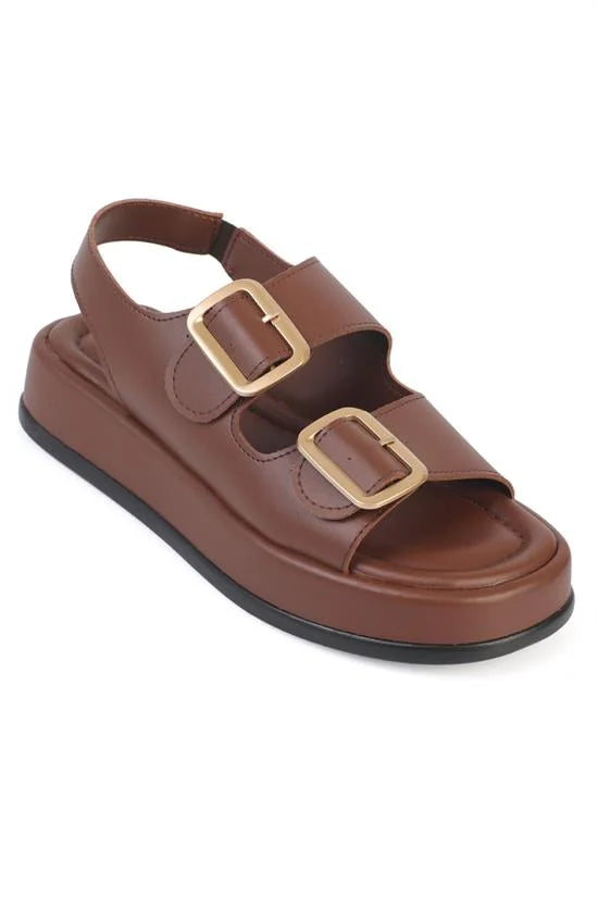Capone Denice Wedge Heeled Double Strap Buckle Women Sued Beige Sandals