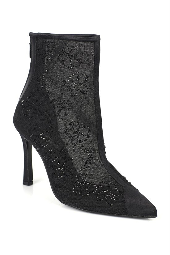 Capone Dennie Lace Crystal Embellished Pointed Toe Evening Women Beige Ankle Boot