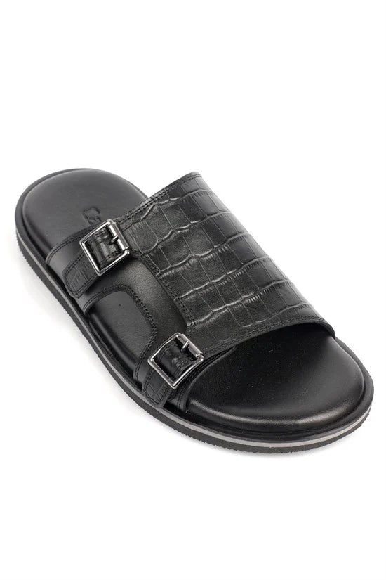Capone Double Buckle Croc Pattern Men Sandal