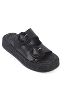 Capone Marla Double Buckle Wedge Heel Comfort ženske crne sandale