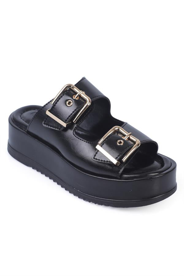 Capone Marley Double Buckle Wedge Heel Women Beige Sandals