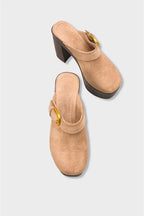 Capone Edith Platform Suede Look Ankle Strap Women Sued Black Clog