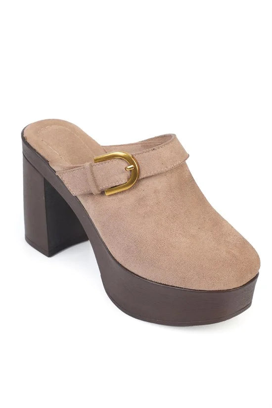 Capone Edith Platform Suede Look Ankle Strap Women Sued Black Clog