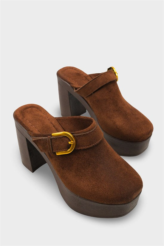 Capone Edith Platform Suede Look Ankle Strap Women Sued Black Clog
