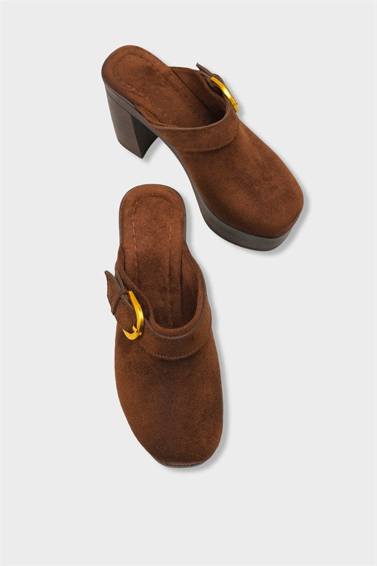 Capone Edith Platform Suede Look Ankle Strap Women Sued Black Clog