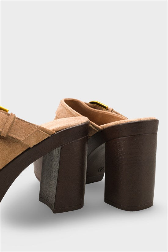 Capone Edith Platform Suede Look Ankle Strap Women Sued Black Clog
