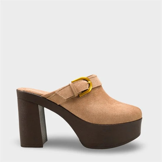 Capone Edith Platform Suede Look Ankle Strap Women Sued Black Clog