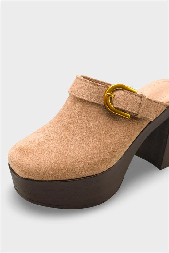 Capone Edith Platform Suede Look Ankle Strap Women Sued Black Clog