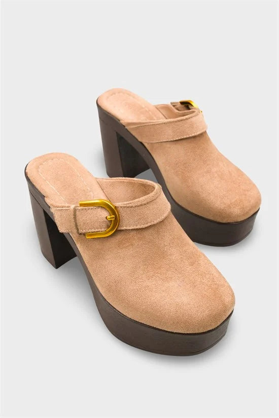 Capone Edith Platform Suede Look Ankle Strap Women Sued Black Clog