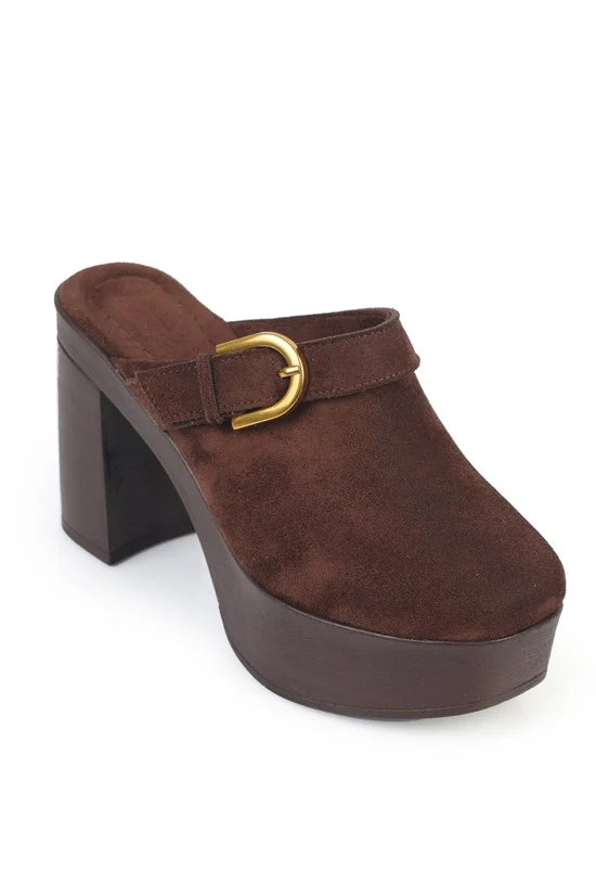 Capone Edith Platform Suede Look Ankle Strap Women Sued Black Clog