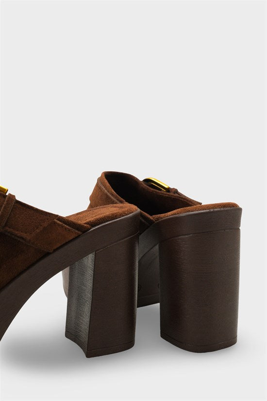 Capone Edith Platform Suede Look Ankle Strap Women Sued Black Clog