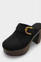 Capone Edith Platform Suede Look Ankle Strap Women Sued Black Clog