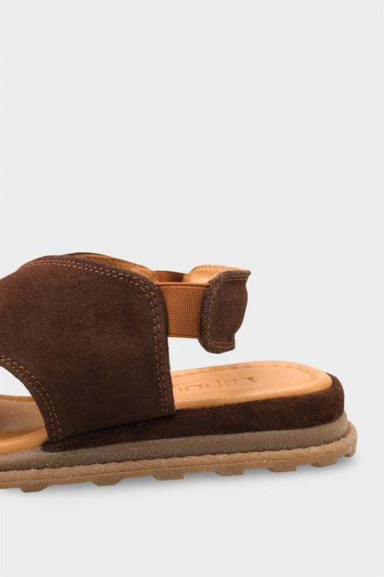 Capone Elvira Cross Velcro Strapped Leather Women Brown Sandals