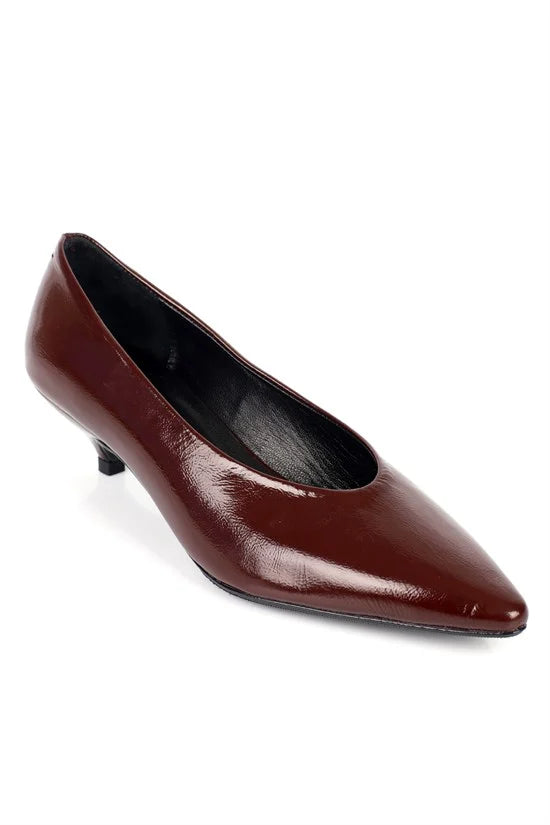 Capone Elwina Genuine Leather Pointed Toe Low Heel Women Black Stiletto