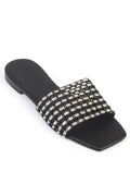 Capone Faina Square Toe Crystal Embellished Flat Heel Women Nude Sandal