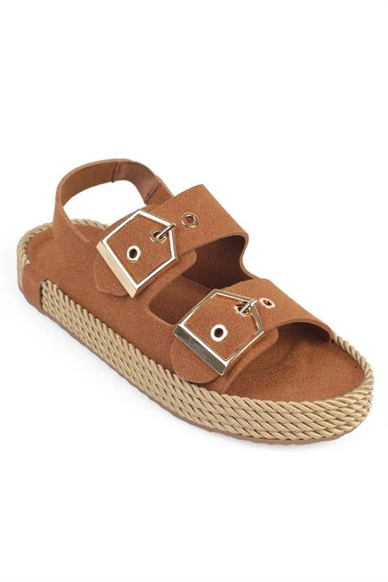 Capone Faith Suede Look Metal Buckle Comfort Women Tan Sandal