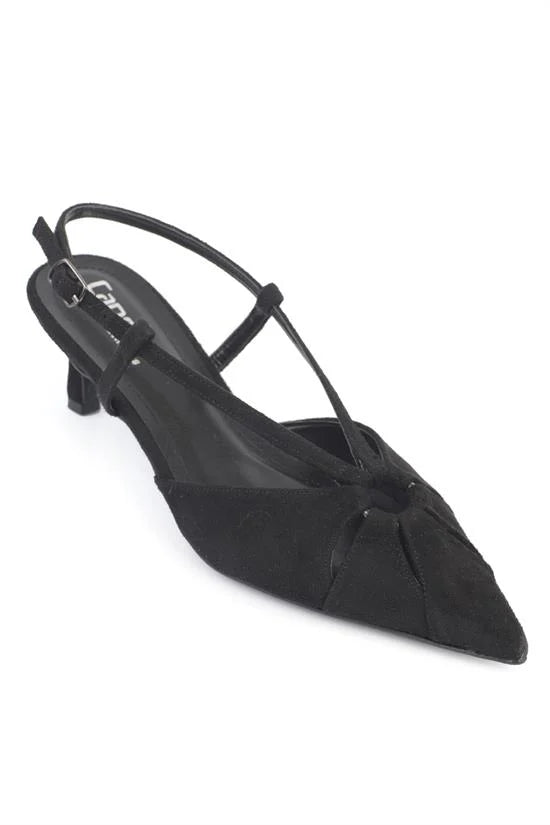 Capone Faydra Suede Look Pointed Toe Open Back Mid Heel Women Sued Mink Shoe