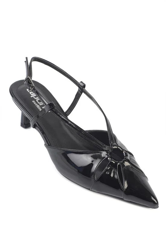 Capone Faydra Suede Look Pointed Toe Open Back Mid Heel Women Sued Mink Shoe