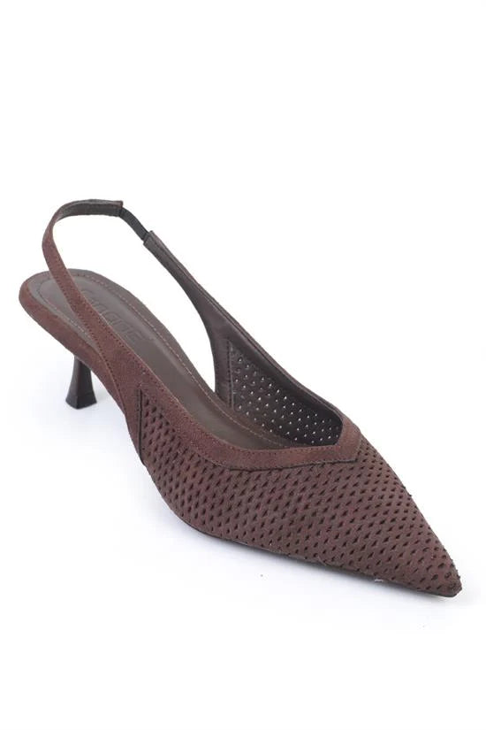 Capone Flori Suede Look Pointed Toe Open Back Mid Heel Women Sued Black Shoe