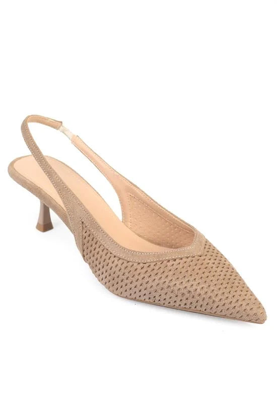 Capone Flori Suede Look Pointed Toe Open Back Mid Heel Women Sued Black Shoe