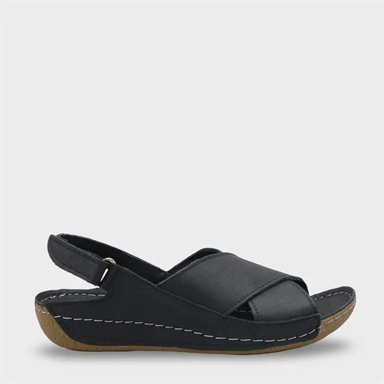 Capone Florina Genuine Leather Soft Comfort Women Black Sandal