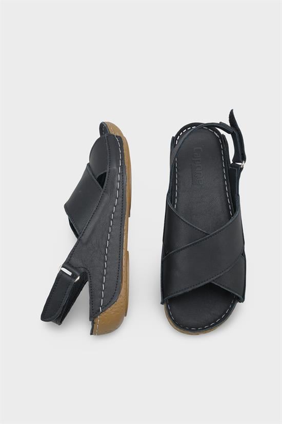 Capone Florina Genuine Leather Soft Comfort Women Black Sandal