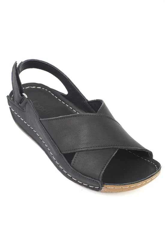 Capone Florina Genuine Leather Soft Comfort Women Black Sandal