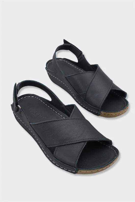 Capone Florina Genuine Leather Soft Comfort Women Black Sandal