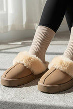 Capone Furry Closed Toe Women Sued Beige Slippers
