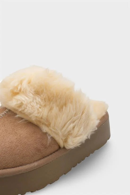 Capone Furry Closed Toe Women Sued Beige Slippers