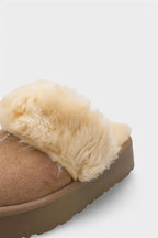 Capone Furry Closed Toe Women Sued Beige Slippers