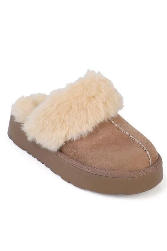 Capone Furry Closed Toe Women Sued Beige Slippers