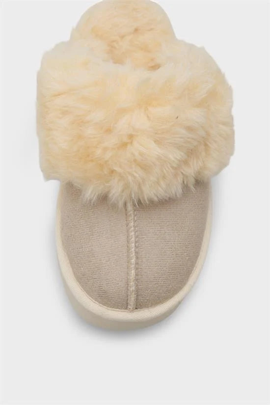 Capone Furry Closed Toe Women Sued Beige Slippers