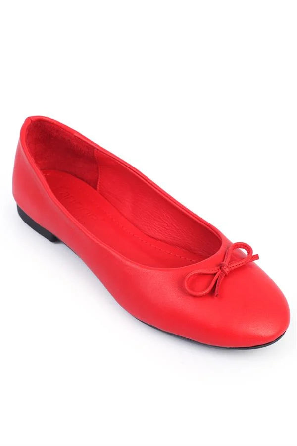 Capone Bloom Genuine Leather Bow Detail Round Toe Women Honey Ballerinas
