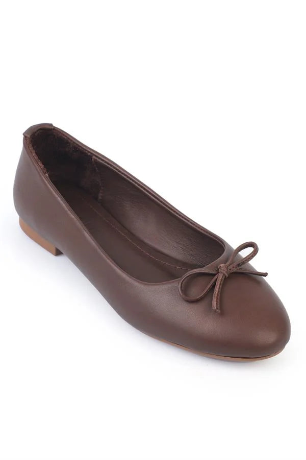 Capone Bloom Genuine Leather Bow Detail Round Toe Women Honey Ballerinas
