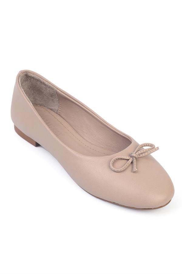 Capone Bloom Genuine Leather Bow Detail Round Toe Women Honey Ballerinas